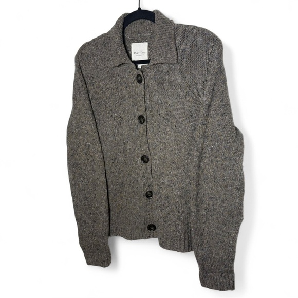 Part Two Wool Alpaca Collared Cardigan Sweater Brown Gray Large Cozy Knit - Picture 2 of 7